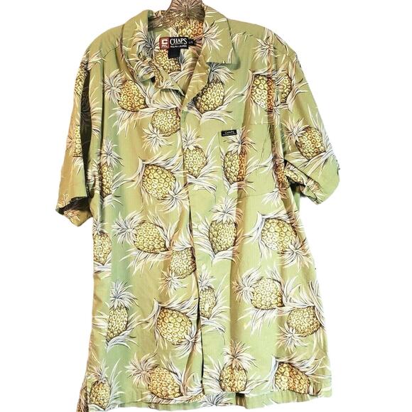 Ralph Lauren Chaps Shirt Size L Tropical Green Pineapple Short Sleeve Cotton - Picture 1 of 7